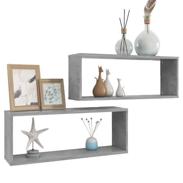 vidaXL Wall Cube Shelf 2 pcs Concrete Grey 60x15x23 cm Engineered Wood