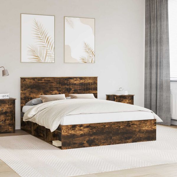 vidaXL Bed Frame Smoked Oak 160 x 200 cm Solid Pine Wood