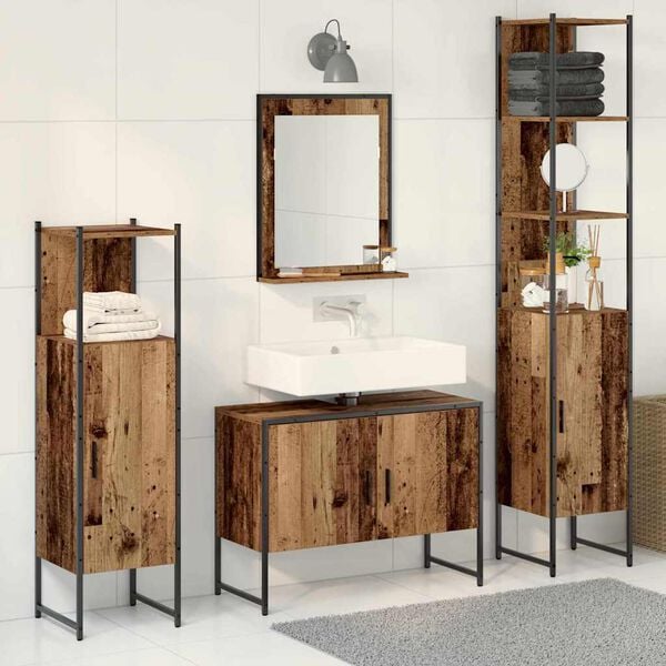 vidaXL Bathroom Furniture Set with Shelf 4 pcs Brown Engineered wood