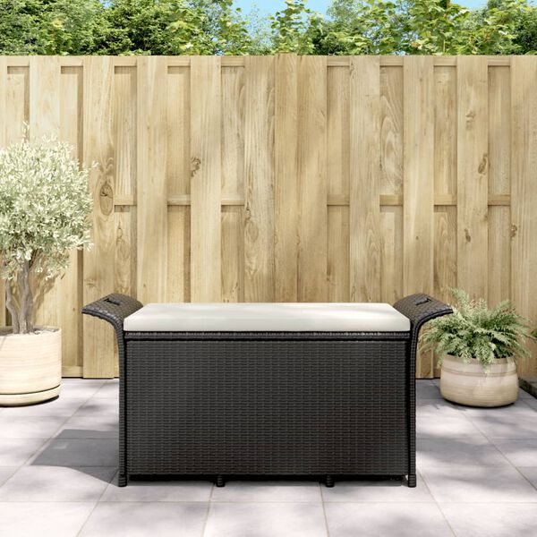 vidaXL Garden Bench with Cushion Black 116x46x57 cm Poly Rattan