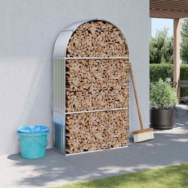 vidaXL Log Holder Silver 120x45x210 cm Galvanised Steel