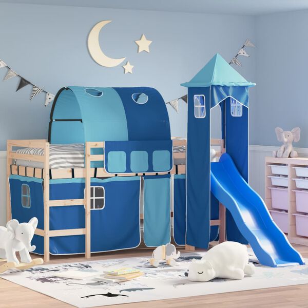 vidaXL Kids' Loft Bed with Tower without Mattress Blue 80x200 cm