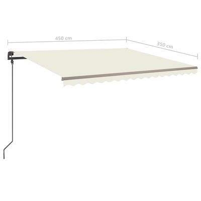vidaXL Manual Retractable Awning with LED 4.5x3.5 m Cream