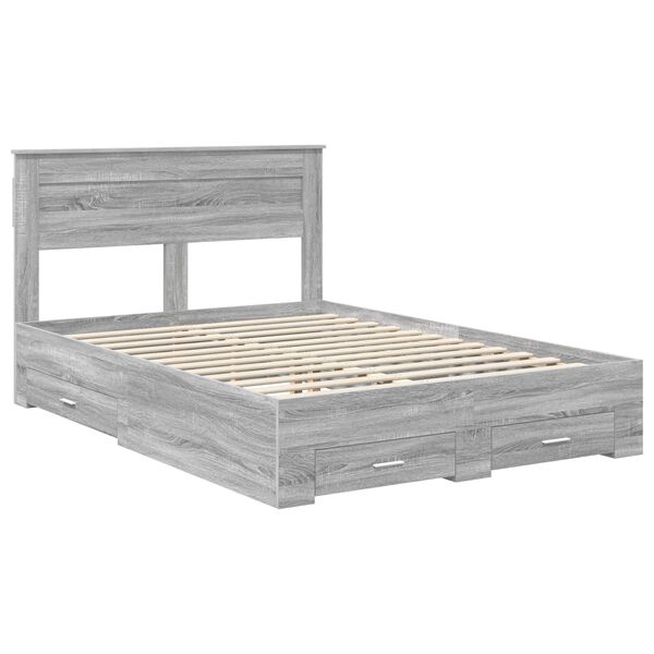 vidaXL Bed Frame with Drawer Grey Sonoma 160 x 200 cm Engineered Wood