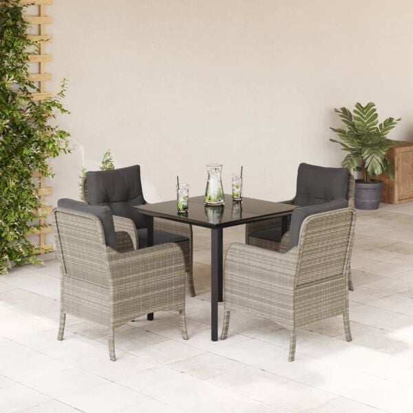 vidaXL 5 Piece Garden Dining Set with Cushions Light Grey Poly Rattan