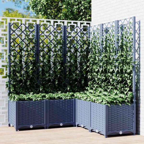 vidaXL Garden Planter with Trellis Blue Grey 120x120x136 cm PP