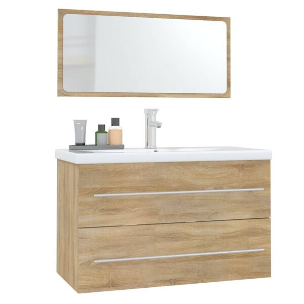vidaXL 3 Piece Bathroom Furniture Set Sonoma Oak