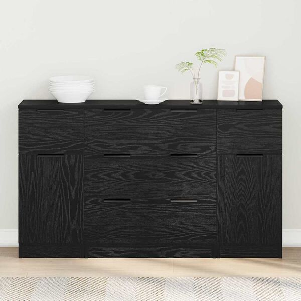 vidaXL Sideboard with Drawer 3 pcs Black Oak Engineered Wood