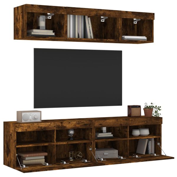 vidaXL 5 Piece TV Wall Units with LED Smoked Oak Engineered Wood
