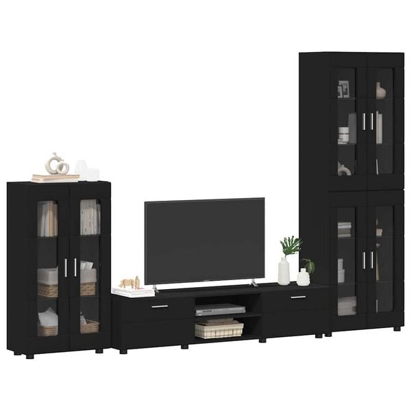 vidaXL TV Cabinet Set with Drawer FLORIN Black Engineered Wood