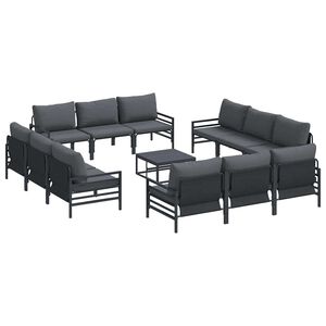 vidaXL Garden Sofa Set with Cushion 13 pcs Black Steel