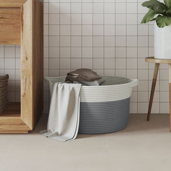 vidaXL Storage Basket Grey and White &Oslash;40x25 cm Cotton