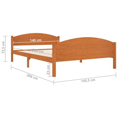 vidaXL Bed Frame Honey Brown Solid Pine Wood 140x200 cm