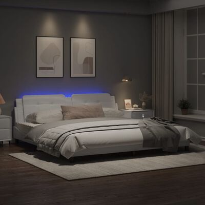 vidaXL Bed Frame with LED Lights White 200x200 cm Faux Leather