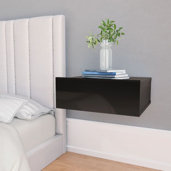 vidaXL Floating Nightstands 2 pcs High Gloss Black 40x30x15 cm Engineered Wood