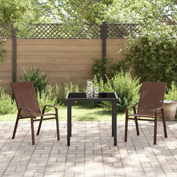 vidaXL Garden Dining Set 3 pcs Brown and Black Powder-coated Steel