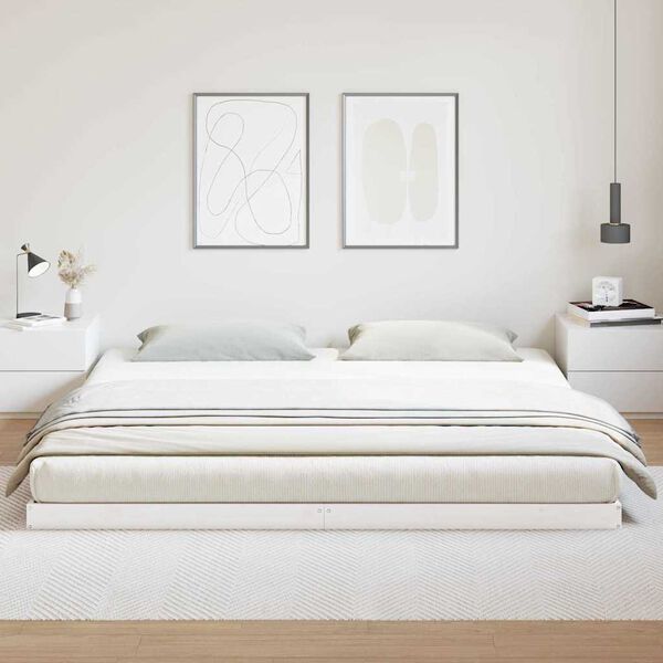 vidaXL Floor Bed Frame White 223.5 x 204 x 9 cm Solid Pine Wood