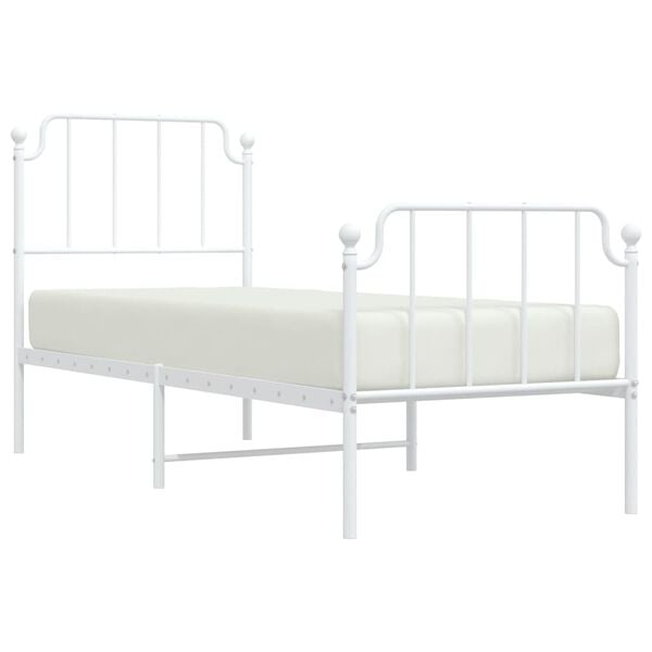 vidaXL Metal Bed Frame without Mattress with Footboard&nbsp;White 75x190cm