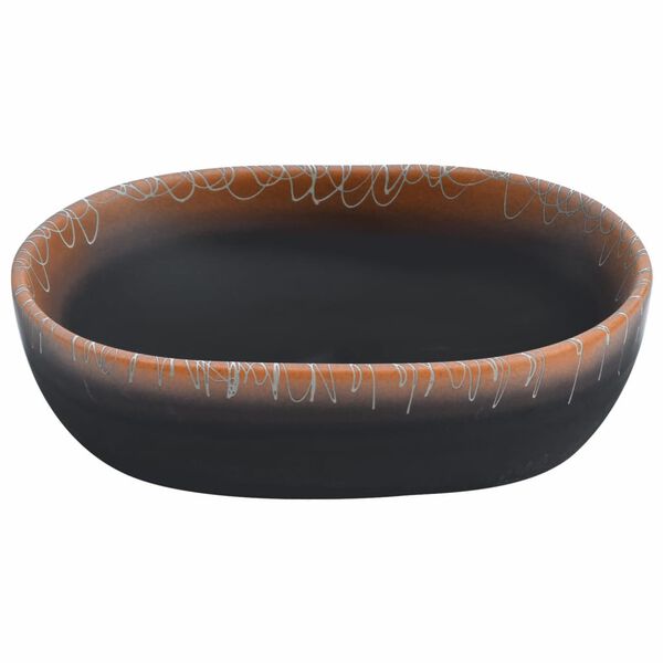 vidaXL Countertop Basin Black and Orange Oval 47x33x13 cm Ceramic
