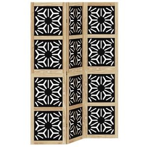 vidaXL Room Divider 3 Panels Brown and Black Solid Wood Paulownia