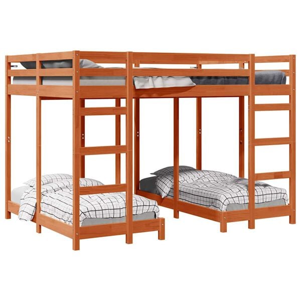 vidaXL Triple Bunk Bed Frame Wax brown 140 x 200 cm Solid Pine Wood