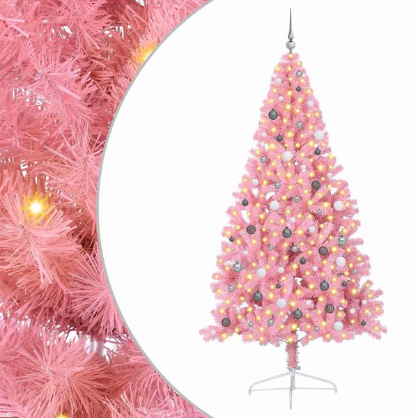 vidaXL Artificial Pre-lit Christmas Tree with 300 LEDs Pink 240 cm PVC