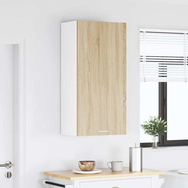 vidaXL Hanging Cabinet with Door Sonoma Oak and White 50 x 31 x 100 cm