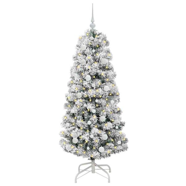 vidaXL Artificial Hinged Christmas Tree Green and White 150 cm