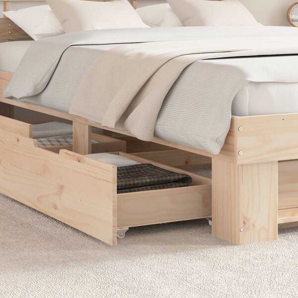 vidaXL Bed Frame with Headboard Brown 140 x 200 cm Solid Pine Wood