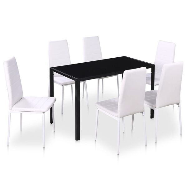 vidaXL 7 Piece Dining Table Set Black and White