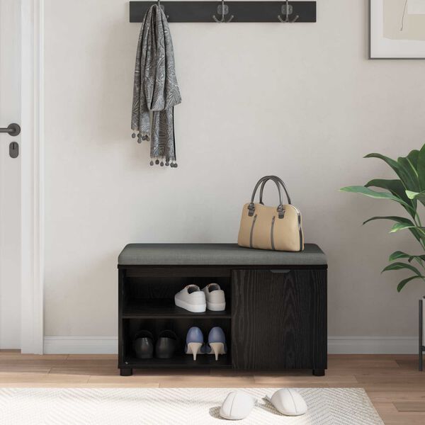 vidaXL Hall Bench Black Oak 80 x 38 x 46 cm Engineered Wood and Fabric