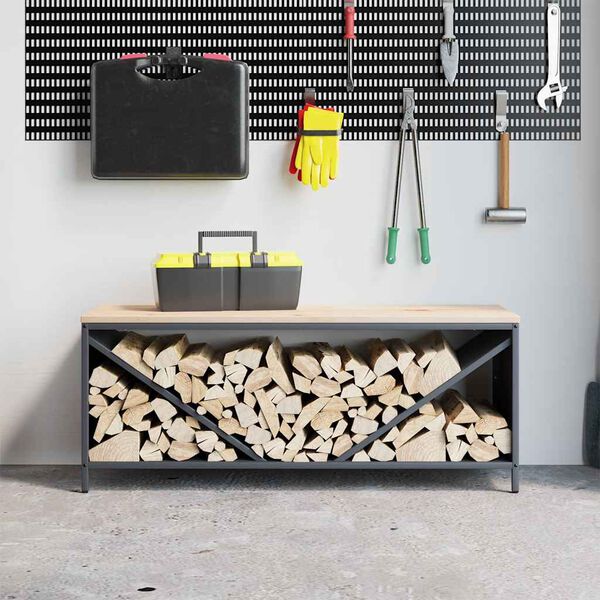 vidaXL Firewood Rack with Wooden Top Anthracite 100.5x35.5x40 cm
