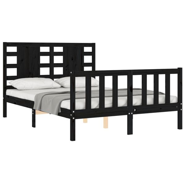 vidaXL Bed Frame without Mattress Black Double Solid Wood Pine
