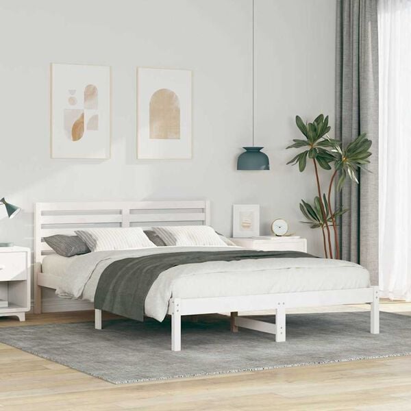 vidaXL Bed Frame with Headboard White 140 x 210 cm Solid Pine Wood