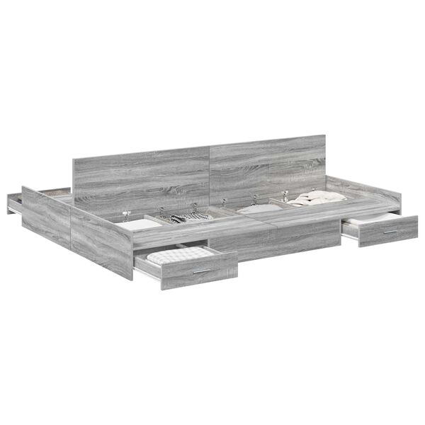 vidaXL Storage Bed Frame Grey Sonoma 160 x 200 cm Engineered Wood