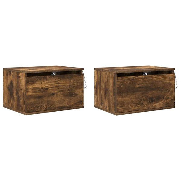 vidaXL Wall-mounted Bedside Cabinets with LED Lights 2 pcs Smoked Oak