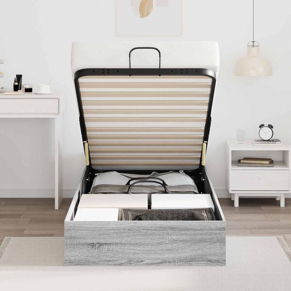 vidaXL Ottoman Bed Frame Grey Sonoma 203 x 90 x 25 cm Chipboard