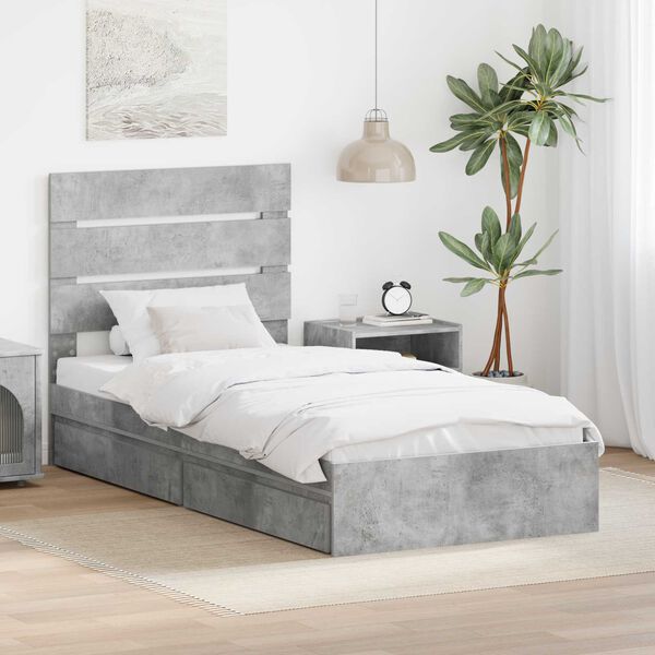 vidaXL Storage Bed Concrete Grey 90 x 190 cm Engineered Wood