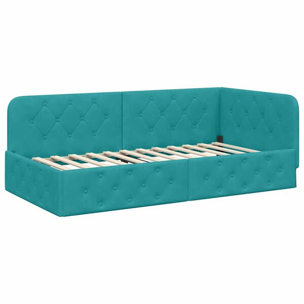 vidaXL Corner Bed Frame with Headboard Turquoise 90 x 190 cm Velvet