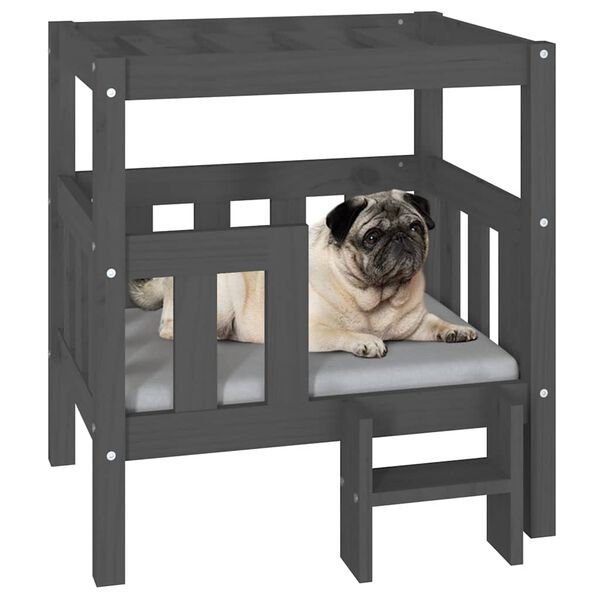 vidaXL Dog Bed Grey 65.5x50.5x70 cm Solid Wood Pine