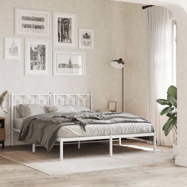 vidaXL Metal Bed Frame without Mattress with Headboard White 150x200cm