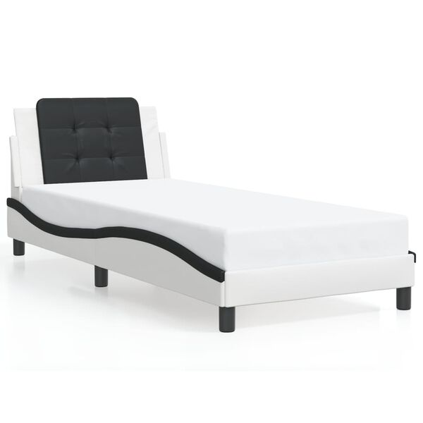 vidaXL Bed Frame without Mattress "Zadar" White and Black 90x200 cm Faux Leather