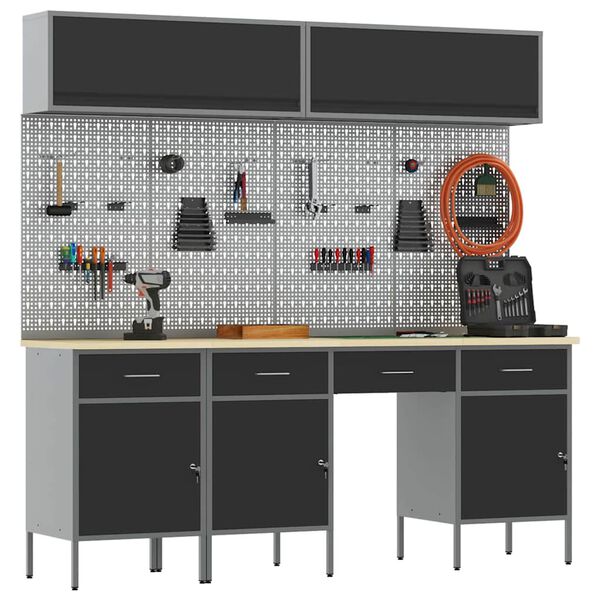 vidaXL Work Cabinet Set with Drawer with Storage Manual 10 pcs Black