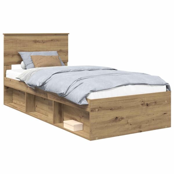 vidaXL Bed Frame Artisian Oak 90 x 200 cm Solid Pine Wood