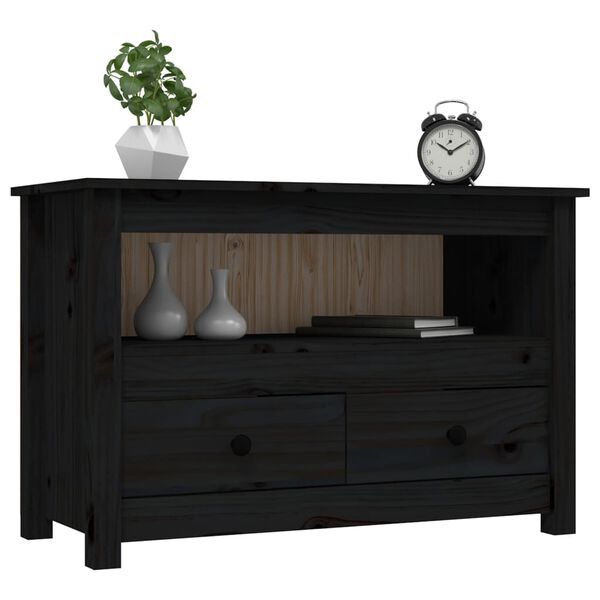 vidaXL TV Cabinet Black 79x35x52 cm Solid Wood Pine