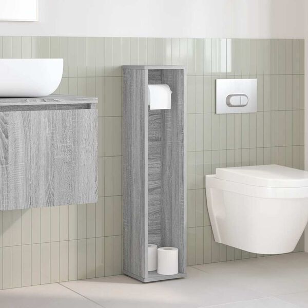 vidaXL Bathroom Cabinet with Roll Holder Grey Sonoma 20.5x20x90 cm