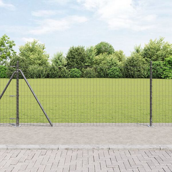 vidaXL Fence with Post Grey 0.8 x 25 m Steel and PVC