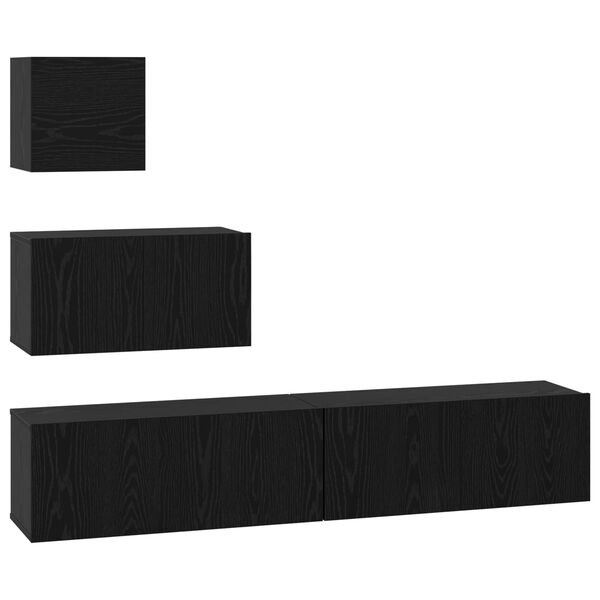 vidaXL TV Cabinet Set Wall-mounted 3 pcs Black Oak Engineered Wood