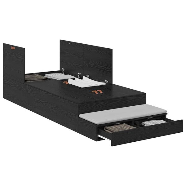 vidaXL Storage Bed Frame with Drawer Black Oak 90 cm Engineered Wood