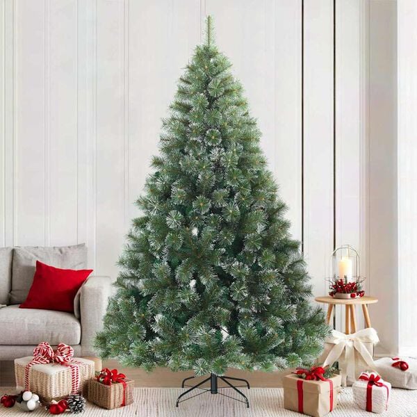 vidaXL Artificial Hinged Christmas Tree Snow Flocked Green 210 cm